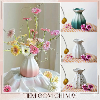 (thanh lý lỗ Bát Tràng _ giá dùng thử) Lọ hoa gốm sứ men mát dáng túi phúc cao 18cm Bát Tràng