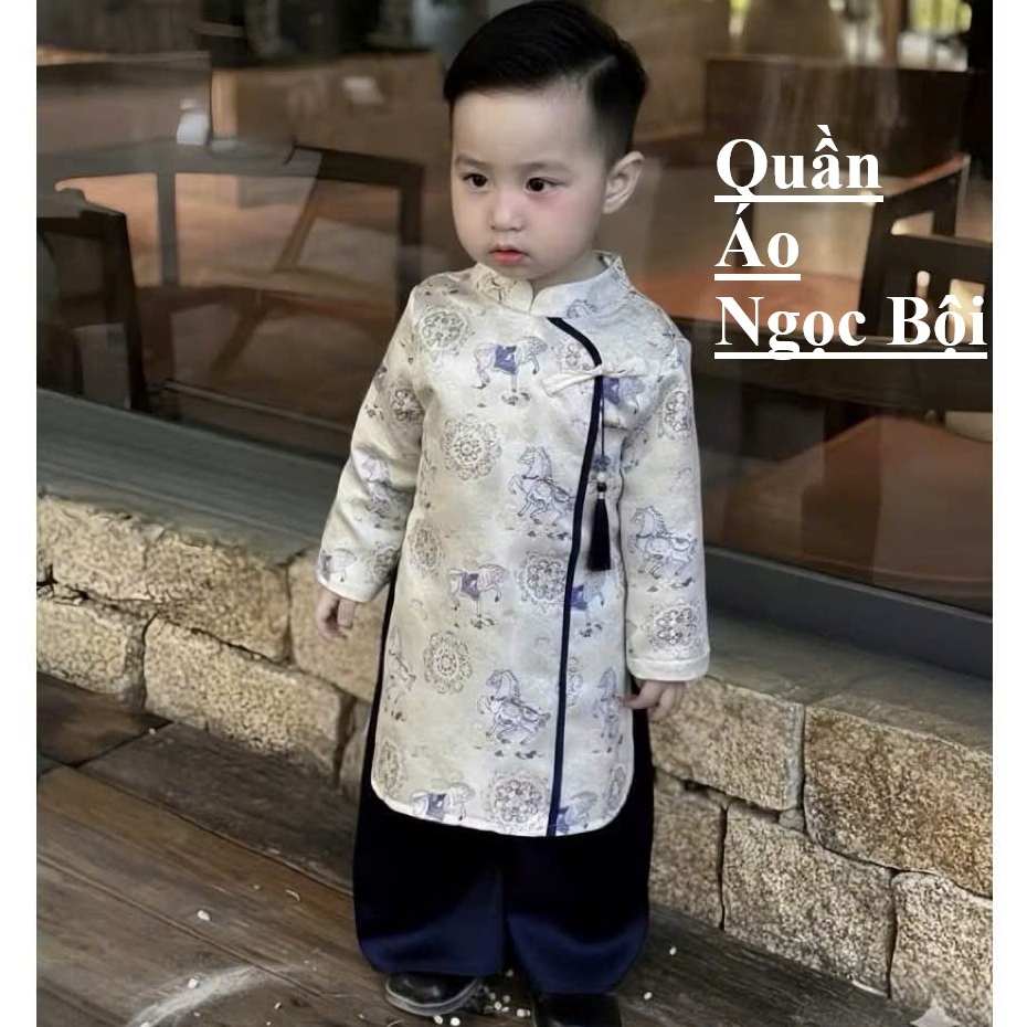 Sẵn Ship- Hỏa Tốc -Tặng Ngọc Bội - Set Áo Dài Thanh Mã hót tết Năm 2026 cho bé trai 6-19kg mặc đi tết, đi học
