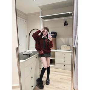 •𝙆𝙞𝙣𝙜𝙨𝙝𝙤𝙥𝙗𝙚𝙖𝙪𝙩𝙮•Set Len Cavat Kẻ Đỏ Mix Váy Nhũ QC