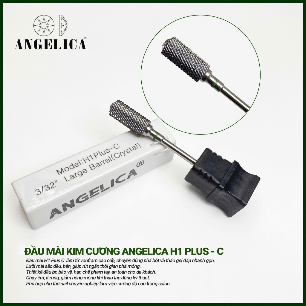 Đầu Mài Kim Cương H1plus-C Angelica - Phá Bột Tháo Gel Chất Liệu VONFRAM Cao Cấp