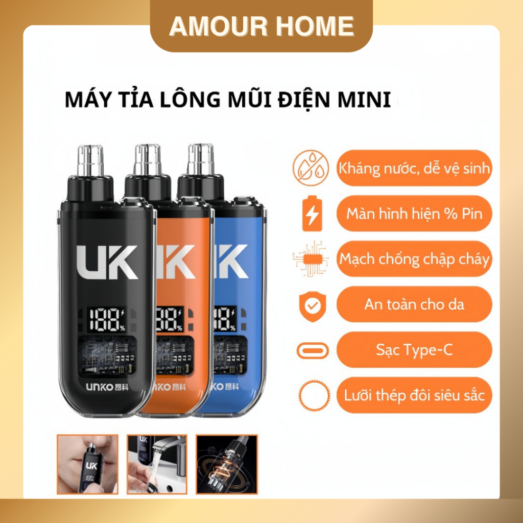 Máy Cắt Tỉa Lông Mày Lông Mũi Điện Mini UNKA TENZATEK – Pin Sạc, Vệ Sinh Dễ Dàng, An Toàn, Tiện Lợi