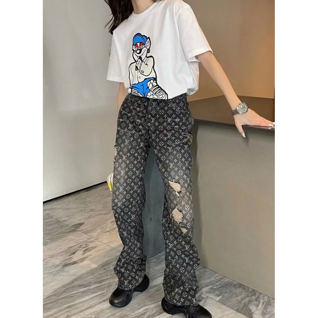 ⚡️[Hight Quality] Quần Jeans \/ Nam Nữ Denim Pants - Điểm Nhấn Was Mài Phối Logo Cao Cấp