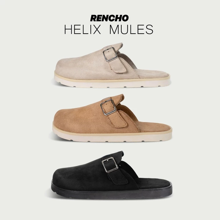 RENCHO PREMIUM Dép Nam Nữ da bít mũi MULES HELIX SUEDE LÓT DA BÒ NGUYÊN TẤM đế trấu định hình lòng bàn chân, tăng chiều