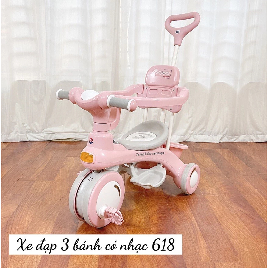 Xe đạp ba bánh cho bé từ 1 đến 3 tuổi có cần đẩy phát nhạc sinh động  Xe đẩy 3 bánh cho bé 1-5 tuổi