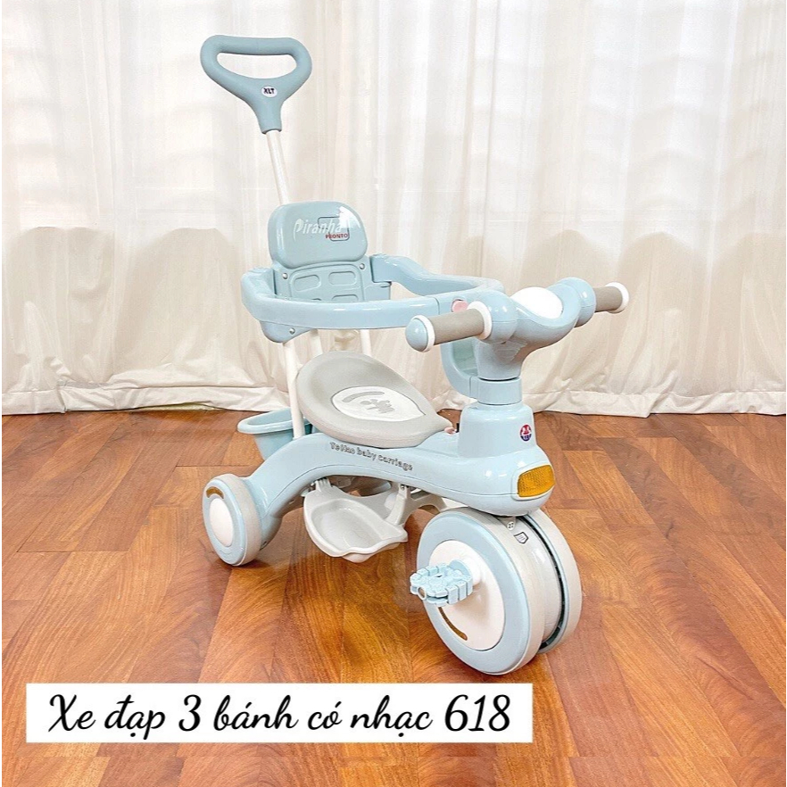Xe đạp ba bánh cho bé từ 1 đến 3 tuổi có cần đẩy phát nhạc sinh động  Xe đẩy 3 bánh cho bé 1-5 tuổi