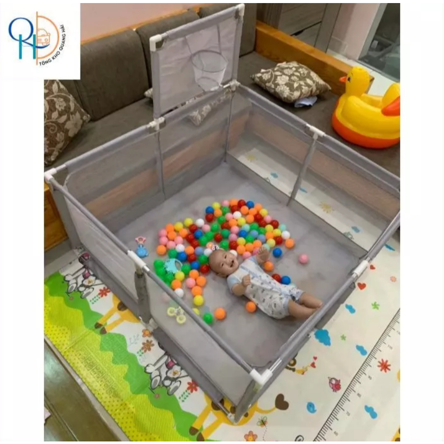 [⚡️Tặng 100 bóng⚡️] Quây bóng vuông có giỏ bóng rổ DxRxC:125x125x 65cm- Hàng cao cấp.