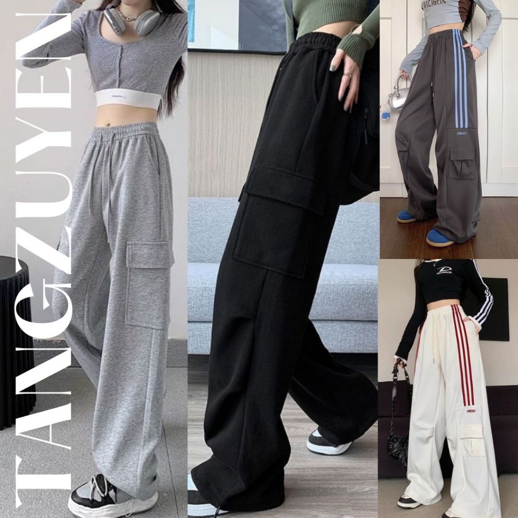 ( Nhiều mẫu ) Quần ống rộng nam nữ cạp chun chất nỉ da cá Quần dài ống suông cạp cao tập thể dục thể thao xinh T594G