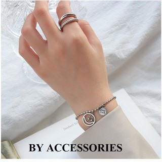 Lắc tay nam nữ unisex titan bi tròn phối charm hình mặt cười và mặt tròn goodluck không gỉ UB22 BY ACCESSORIES
