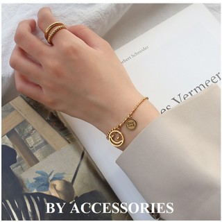 Lắc tay nam nữ unisex titan bi tròn phối charm hình mặt cười và mặt tròn goodluck không gỉ UB22 BY ACCESSORIES