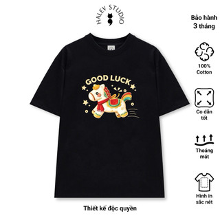 Áo thun gia đình in hình Ngựa Good Luck 2026 chất Cotton Premium 250gsm đủ size từ 10-90kg