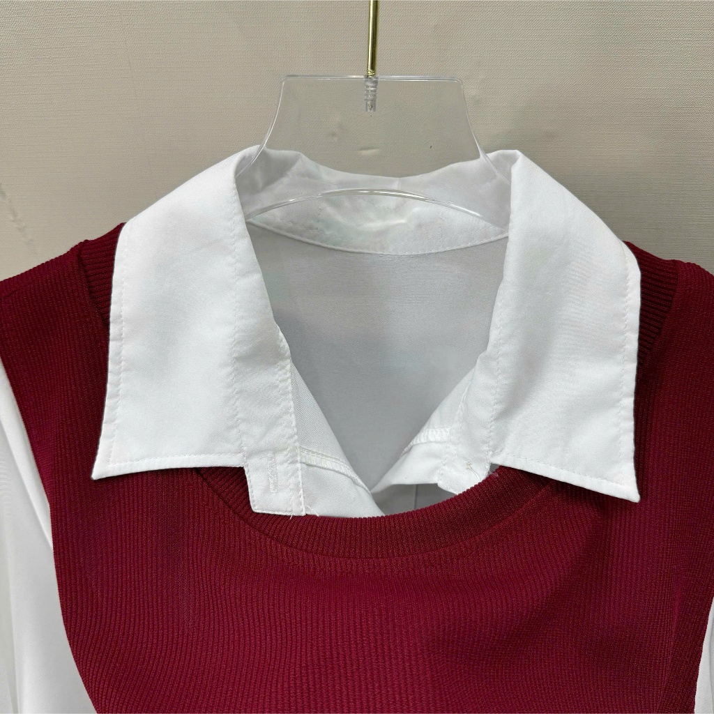 Áo Sơ Mi Bigsize Nữ Kiểu Nhấn Bèo Dài Tay Phối Áo Ghi Lê Rời Kiểu Tiểu Thư Thanh Lịch - A863