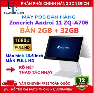 [ANDROI- 2GB+32GB] Máy POS bán hàng Zonerich A706 ANDROI 11 2GB+32GB, cảm ứng mượt, BH chính hãng 12 tháng