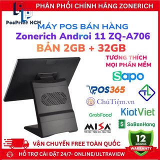 [ANDROI- 2GB+32GB] Máy POS bán hàng Zonerich A706 ANDROI 11 2GB+32GB, cảm ứng mượt, BH chính hãng 12 tháng