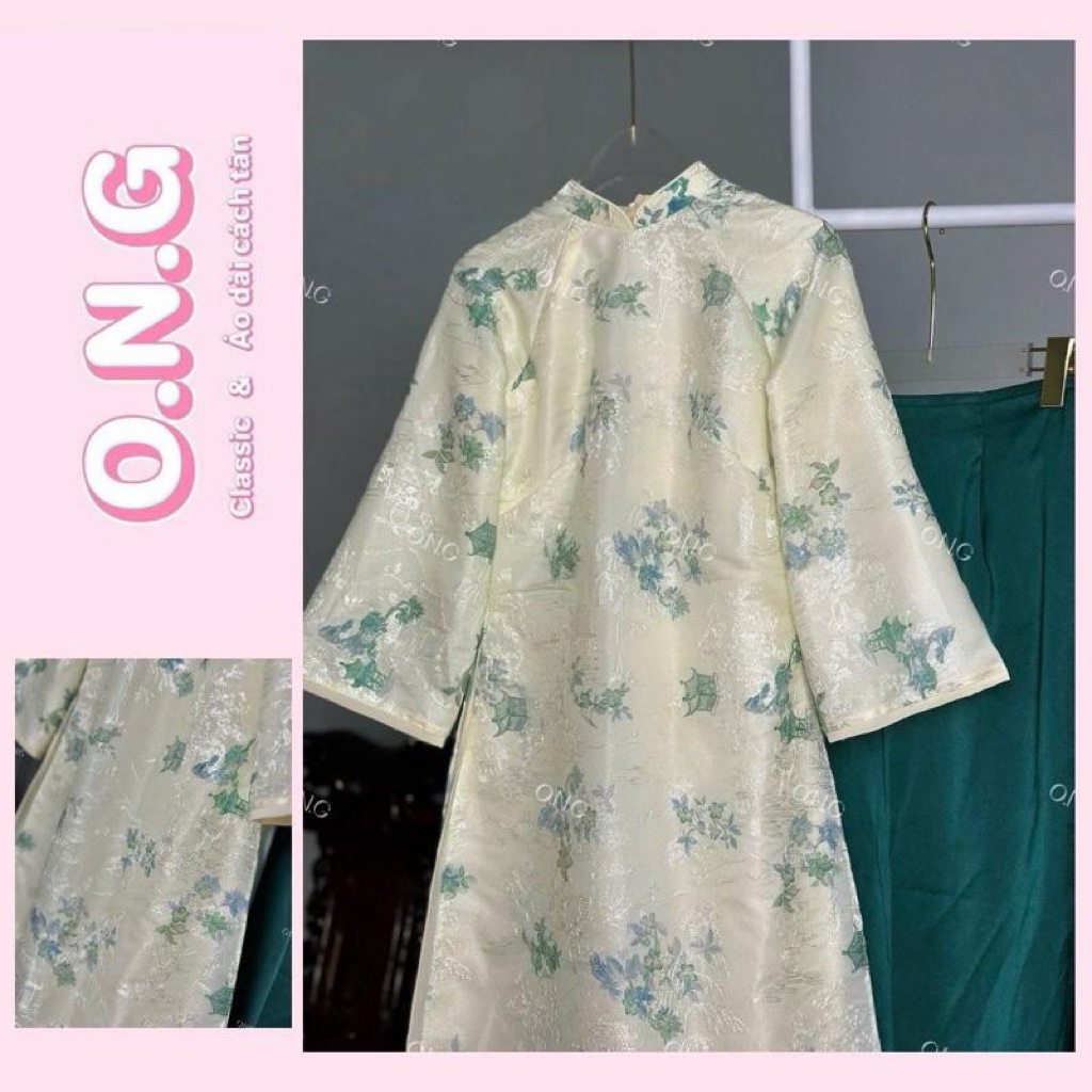 [ONG AD] áo dài ĐÀM PHÙNG 4 tà dáng suông tay lửng