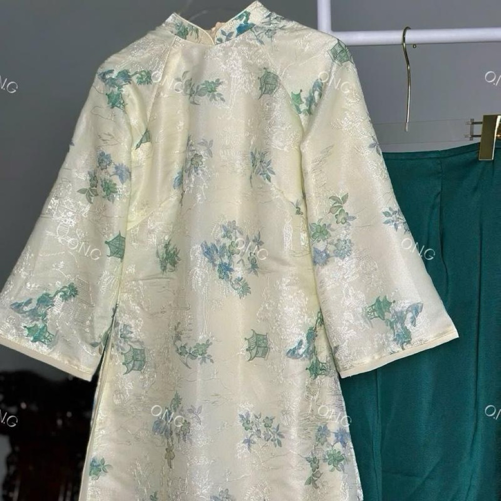 [ONG AD] áo dài ĐÀM PHÙNG 4 tà dáng suông tay lửng
