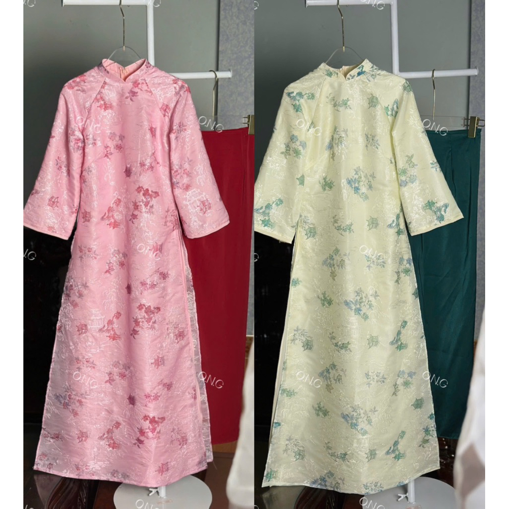 [ONG AD] áo dài ĐÀM PHÙNG 4 tà dáng suông tay lửng
