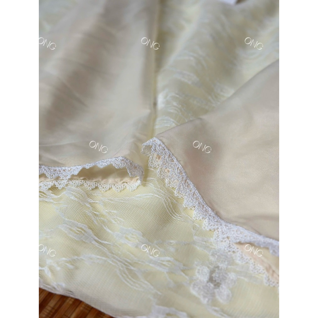 [ONG AD] Áo dài Lâm Yên 4 tà dáng suông, tay lỡ loe viền ren, cổ truyền thống(XS-5XL)