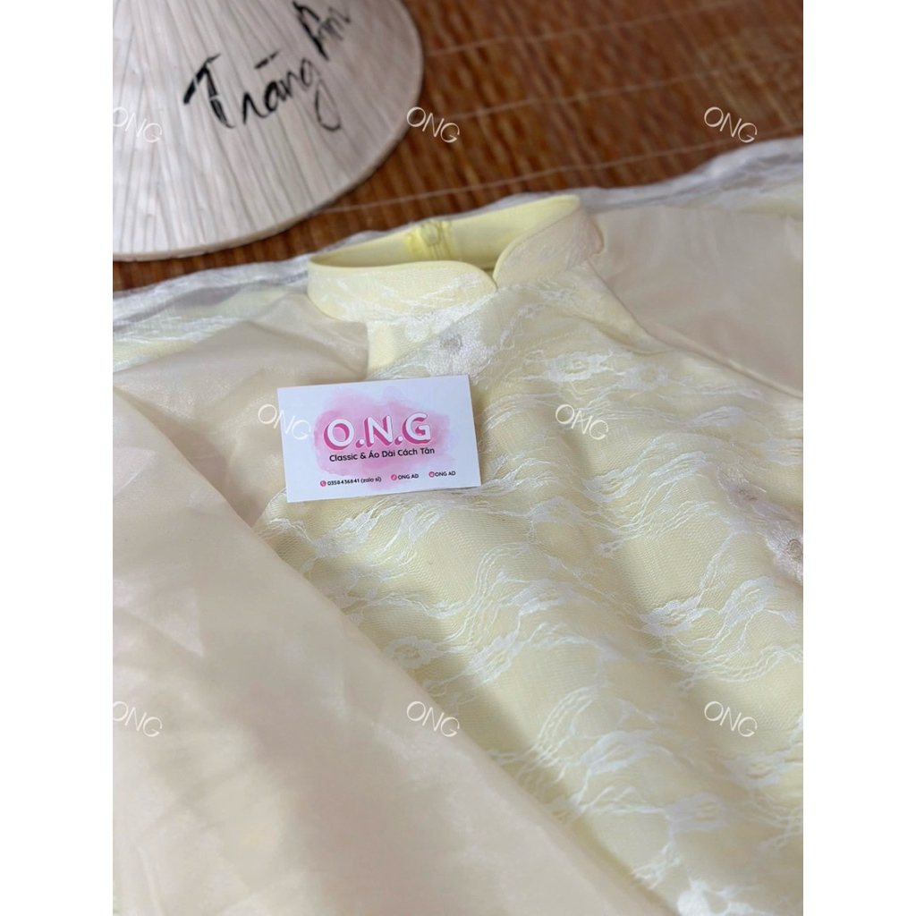 [ONG AD] Áo dài Lâm Yên 4 tà dáng suông, tay lỡ loe viền ren, cổ truyền thống(XS-5XL)