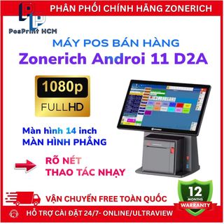 [ANDROI- 2GB+32GB] Máy POS bán hàng Zonerich D2A ANDROI 11, thân tích hợp máy in bill, BH chính hãng 12 tháng