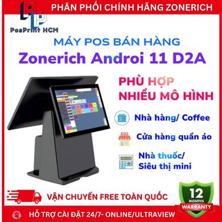 [ANDROI- 2GB+32GB] Máy POS bán hàng Zonerich D2A ANDROI 11, thân tích hợp máy in bill, BH chính hãng 12 tháng