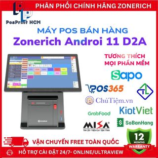 [ANDROI- 2GB+32GB] Máy POS bán hàng Zonerich D2A ANDROI 11, thân tích hợp máy in bill, BH chính hãng 12 tháng