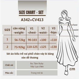 Set Váy Mặc Tết Bigsize Nữ, Áo Trễ Vai Tay Dài Phối Nơ+Chân Váy Xòe Dáng Tiểu Thư 56-92kg A342+CV413