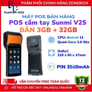 Máy POS bán hàng cầm tay SUNMI V2s bản 3GB+32GB, phù hợp Grab & Shopeefood, cửa hàng nhỏ lẻ, bán mang đi