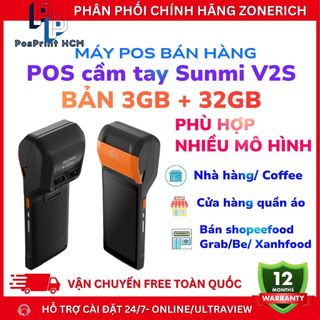 Máy POS bán hàng cầm tay SUNMI V2s bản 3GB+32GB, phù hợp Grab & Shopeefood, cửa hàng nhỏ lẻ, bán mang đi