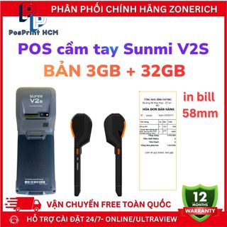 Máy POS bán hàng cầm tay SUNMI V2s bản 3GB+32GB, phù hợp Grab & Shopeefood, cửa hàng nhỏ lẻ, bán mang đi