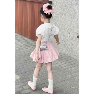 [B&G] Sét váy áo sơ mi trắng cổ sen tay bồng kèm chân váy hồng bồng bềnh cho bé gái dự tiệc