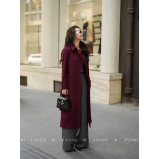 Áo khoác mangto nữ phối khăn khăn choàng cape rời HAGOO 2 màu Nâu/ Đỏ phong cách thanh lịch [B8087]