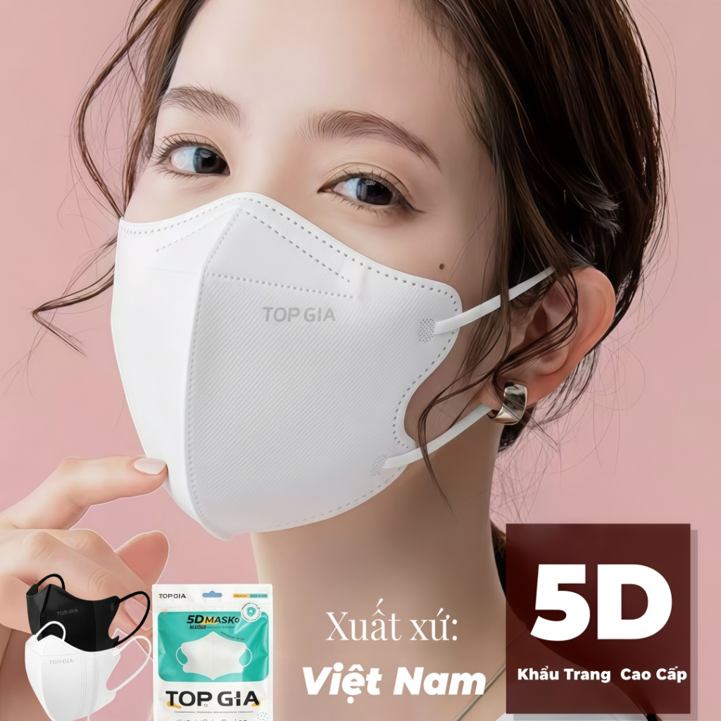 Khẩu Trang 5D TopGia Cao Cấp Chống Tia UV, Ngăn Bụi Mịn, Thoáng Khí, Kháng Khuẩn An Toàn