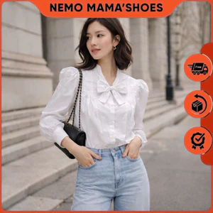 THE IZZAC Áo sơ mi trắng cổ nơ nhỏ – tay phồng thanh lịch (Q240617016)