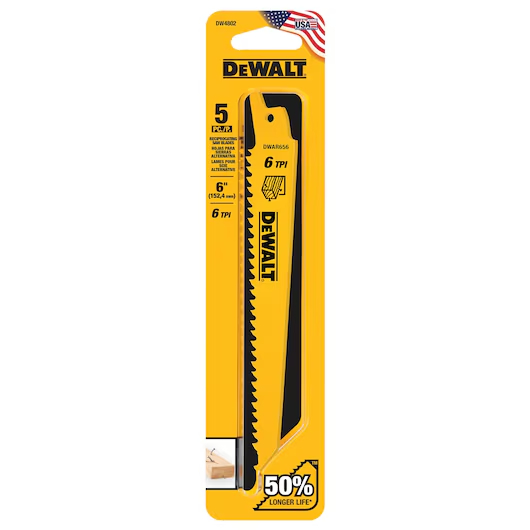 Lưỡi cưa kiếm cắt gỗ có đinh 6in-152.4mm 6TPI DEWALT DW4802