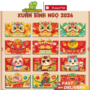 Set 3 Bao Lì Xì Ngang Mẫu Ngựa Chibi Dễ Thương 2026 HotTrend Bao Lì Xì Tết Hình Đầu Lân Đựng Vừa Tờ 500k BỐ KHỦNG LONG