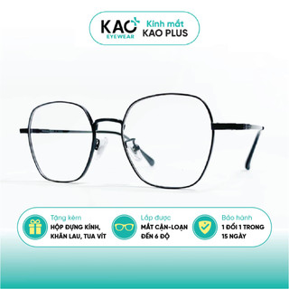 Gọng kính cận lục giác KAO PLUS màu đen chất liệu kim loại phụ kiện thời trang A00
