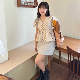 Belly Top | Áo babydoll chấm bi chất linen dày dặn | Bymintt