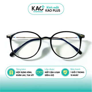 Gọng kính cận mắt tròn nam nữ trendy chất liệu nhựa kết hợp kim loại KAO PLUS B32-4