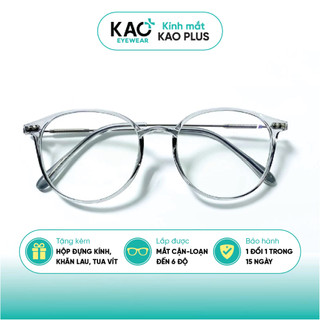Gọng kính cận thời trang mắt tròn nam nữ chất liệu nhựa kết hợp kim loại KAO PLUS B42-4