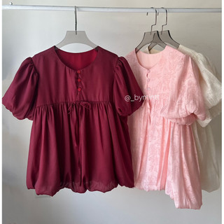 Elium Top | Áo babydoll tay phồng phối nút chất tơ phong cách Hàn Quốc | Bymintt