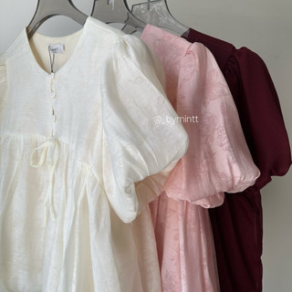 Elium Top | Áo babydoll tay phồng phối nút chất tơ phong cách Hàn Quốc | Bymintt