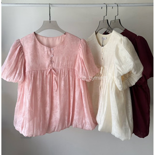 Elium Top | Áo babydoll tay phồng phối nút chất tơ phong cách Hàn Quốc | Bymintt