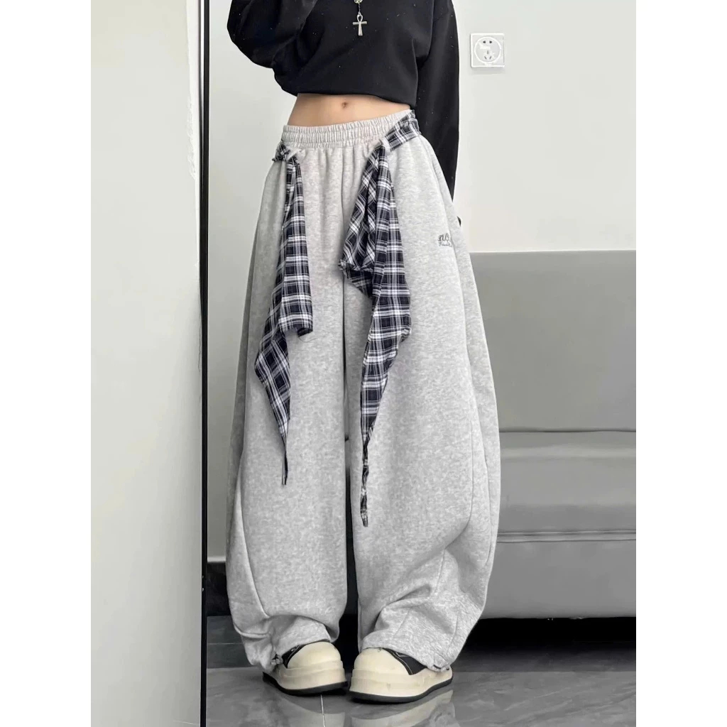 Quần dài ống rộng phối cạp trắng đen nam nữ có dây rút thêu chữ seven Quần ống suông unisex đen xám basic T665G