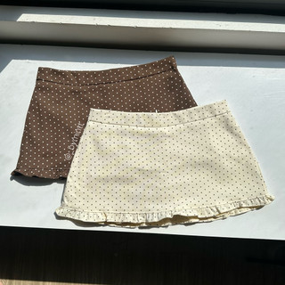Tizy Skirt | Chân váy chấm bi phối bèo chất kaki phong cách retro, fashion | Bymintt