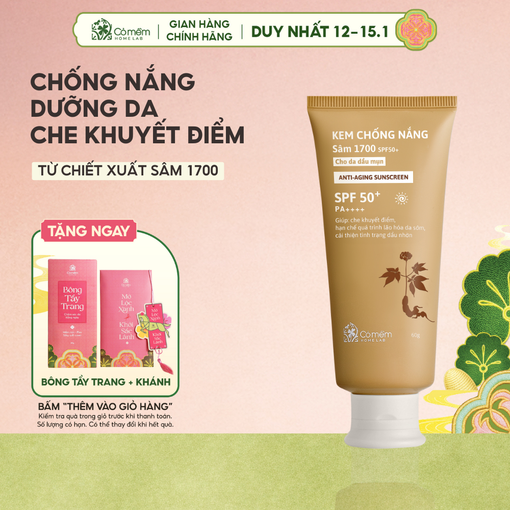 Kem Chống Nắng Mặt Sâm 1700 SPF50+ PA++++ Che Khuyết Điểm Điểm Ngừa Lão Hóa Mọi Loại Da Cỏ Mềm 60g