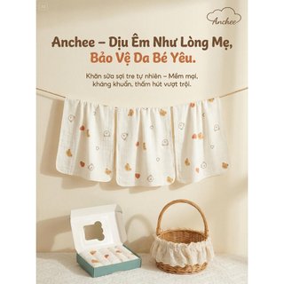 Hộp 5 khăn Sữa Sợi Tre Bamboo Anchee Cao Cấp – Mềm Mịn – Thấm Hút Tốt – An Toàn Cho Trẻ Sơ Sinh