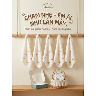 Hộp 5 khăn Sữa Sợi Tre Bamboo Anchee Cao Cấp – Mềm Mịn – Thấm Hút Tốt – An Toàn Cho Trẻ Sơ Sinh