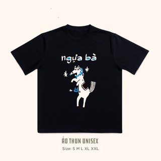 Áo thun oversize unisex màu đỏ màu đen Ngựa ngựa Ngựa bà Tết 2026 hài hước