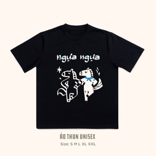 Áo thun oversize unisex màu đỏ màu đen Ngựa ngựa Ngựa bà Tết 2026 hài hước