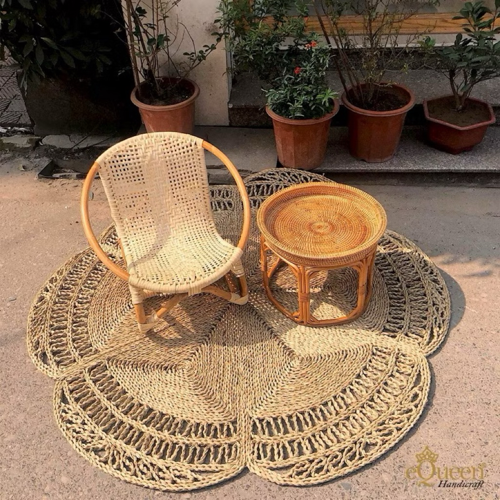 Thảm cói trải sàn đan thủ công loại 1 dùng decor trang trí homestay, quán , nhà cửab